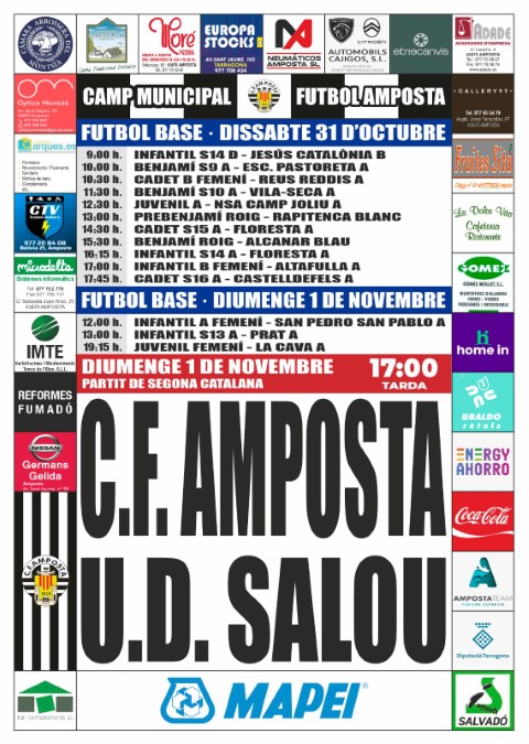 Jornada 7 SEGONA CATALANA GRUP 7: Diumenge 1 de novembre 17:00 hores: CF AMPOSTA - UD SALOU
